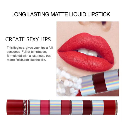 4 In1 Matte Lipstick Kit Combo Strip Velvet Sexy Red Lip Tint Non-Stick Cup Lip Gloss Lip Oil Makeup Lips Cosmetic Set Wholesale
