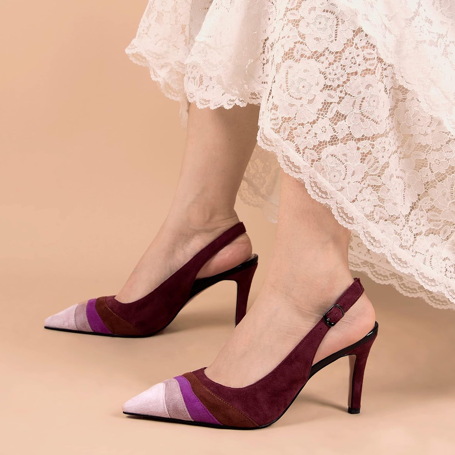 Kitten Heels for Women Rainbow Womens Sandals Pumps Multi Color Sexy Pointed Toe Comfortable Ladies Dress Party Shoes