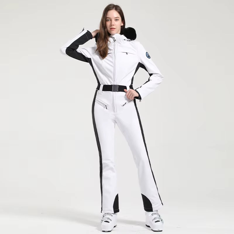 One-Piece Ski Suit Women Thickening Snowboard Female Overalls Winter Windproof Waterproof Breathable Clothing Skiing