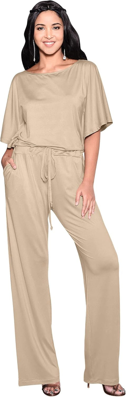Womens Short Sleeve Long Pants Suit Jumpsuit Playsuit One Piece Romper