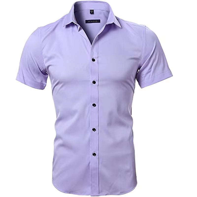 Men'S Purple Bamboo Fiber Dress Shirts Brand Long Sleeve Shirt Solid Slim Fit Casual Formal Non Iron Work Shirt Camisa Masculina