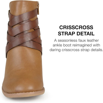 Journee Womens Strap Wide Width inside Zip Stacked Heel Booties