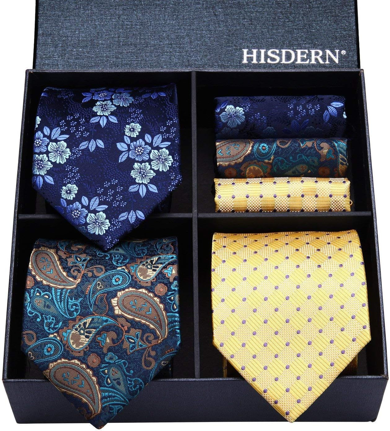 Mens Ties and Pocket Square Set Business Elegant Ties for Men Classic Lot 3 Pcs Wedding Party Neckties & Handkerchief