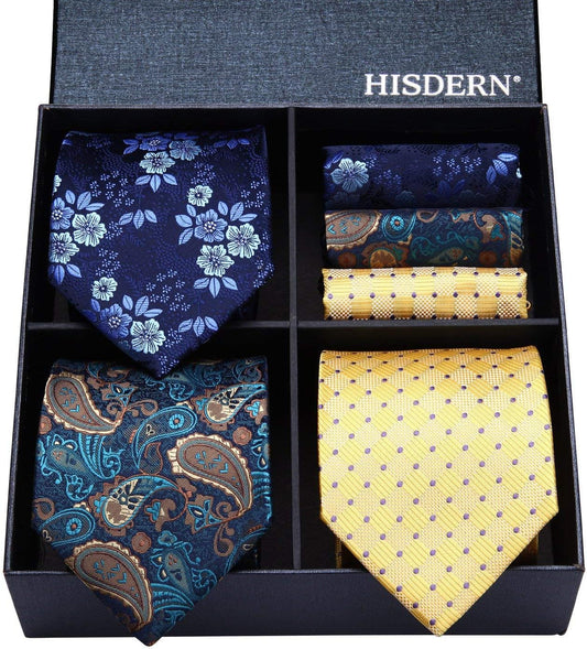 Mens Ties and Pocket Square Set Business Elegant Ties for Men Classic Lot 3 Pcs Wedding Party Neckties & Handkerchief