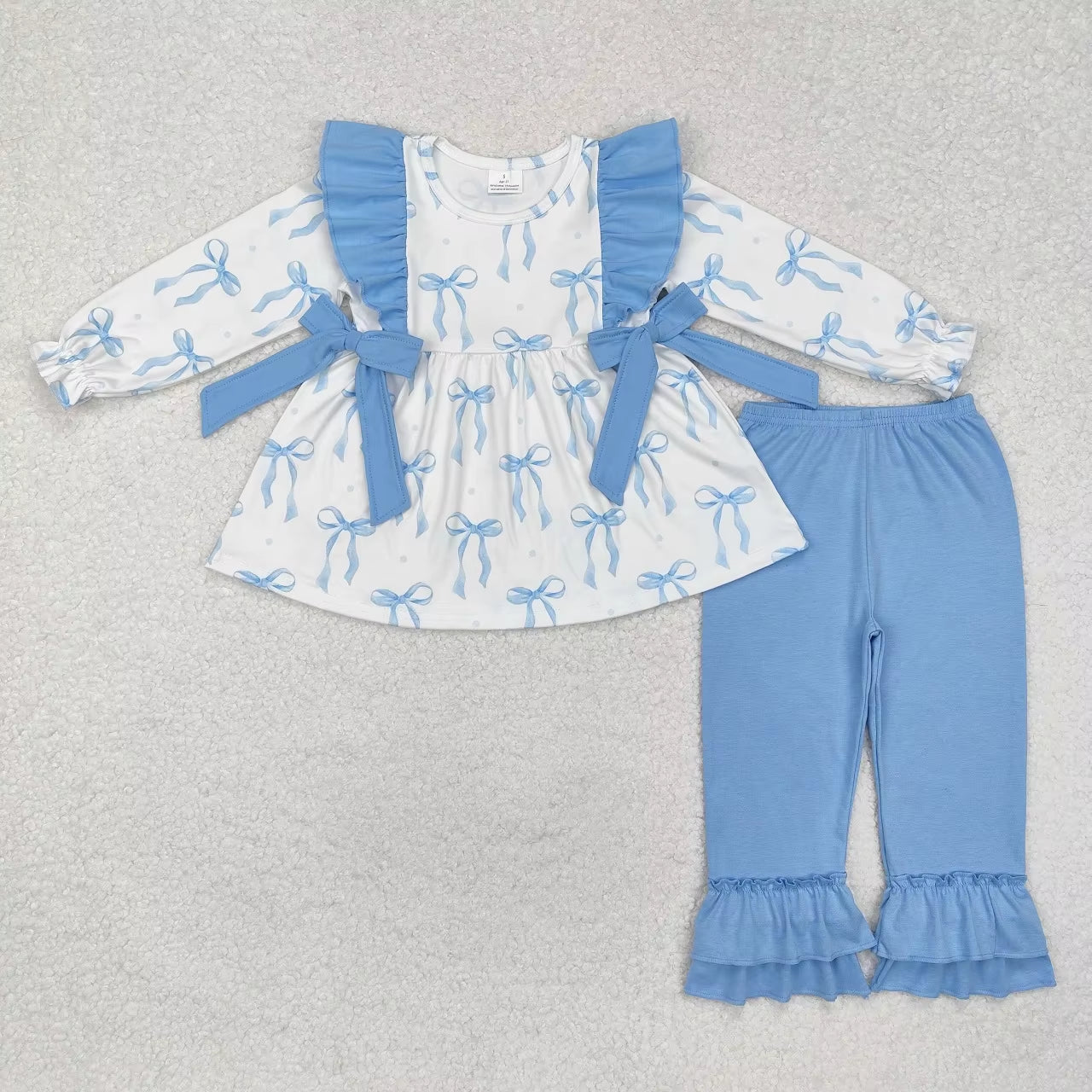 Wholesale Infant Long Sleeves Clothing Blue Flower Shirt Baby Girl Floral Outfit Toddler Skirt Skorts Shorts Children Kids Set