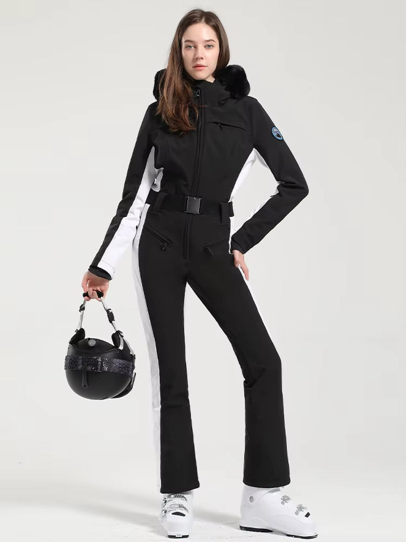 One-Piece Ski Suit Women Thickening Snowboard Female Overalls Winter Windproof Waterproof Breathable Clothing Skiing