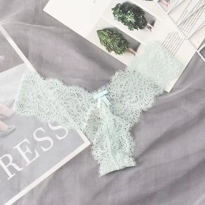 Sexy Lace Panties Women Hollow Out Bow Lingerie Low Rise Temptation G-String Female Underwear Solid Comfortable Thong Intimates