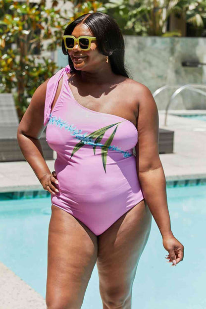 Marina West One Shoulder Pink Swimsuit in Carnation Pink for Vacay Mode