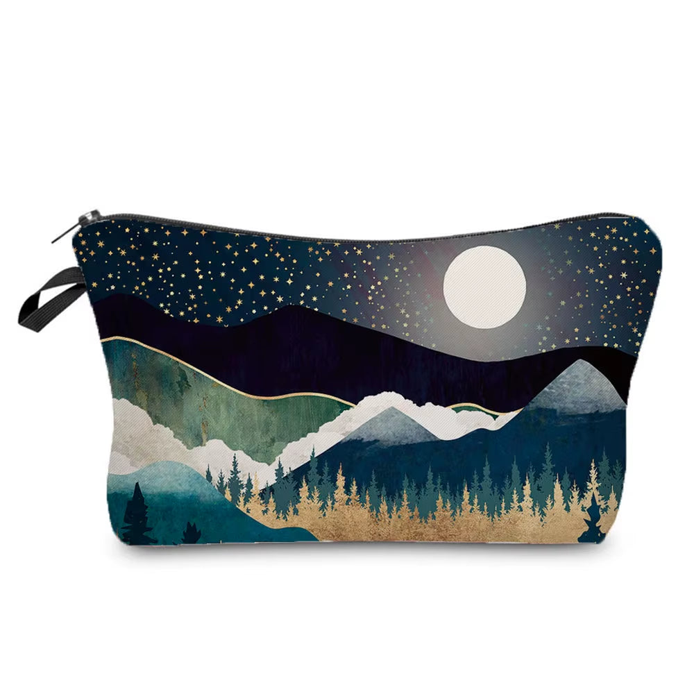 Landscape Painting Makeup Bag Polyester Cosmetic Bag Women'S Necessaire Pouch with Zipper Shaver Kit Bags Luxury Man Travel Bag