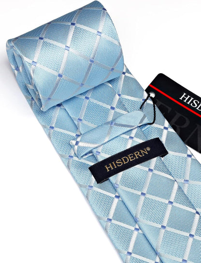 Plaid Checkered Tie Handkerchief Woven Classic Formal Men'S Necktie & Pocket Square Set