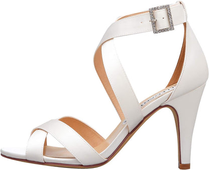 Women High Heel Shoes Open Toe Cross Strap Satin Wedding Dress Sandals