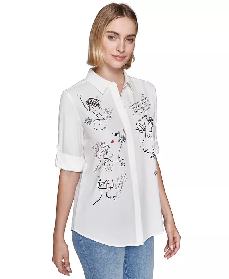 Women'S Graphic Button-Front Top