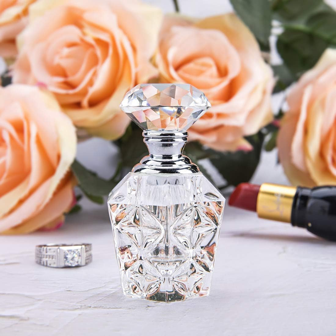 Clear Art Carved Crystal Empty Mini Refillable Perfume Bottle