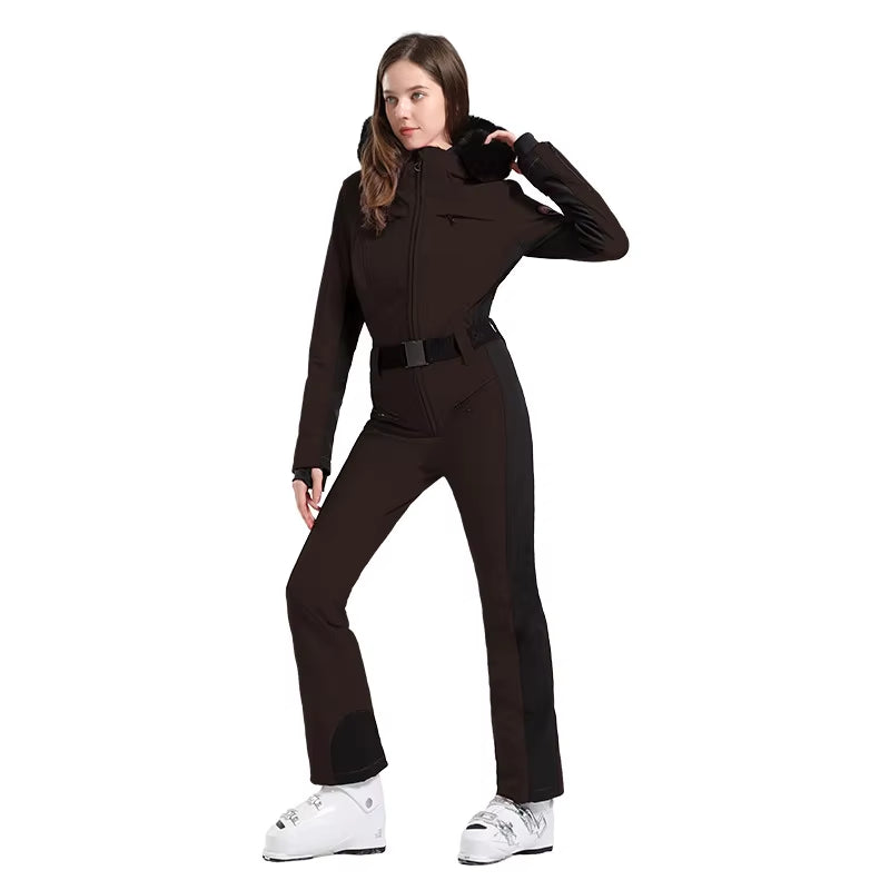 One-Piece Ski Suit Women Thickening Snowboard Female Overalls Winter Windproof Waterproof Breathable Clothing Skiing