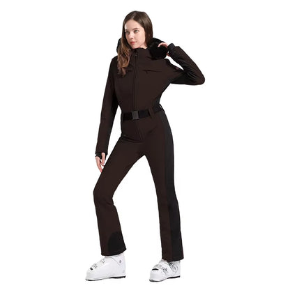 One-Piece Ski Suit Women Thickening Snowboard Female Overalls Winter Windproof Waterproof Breathable Clothing Skiing