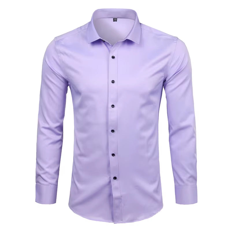 Men'S Purple Bamboo Fiber Dress Shirts Brand Long Sleeve Shirt Solid Slim Fit Casual Formal Non Iron Work Shirt Camisa Masculina