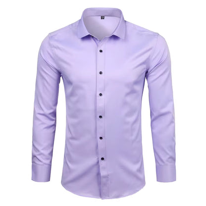 Men'S Purple Bamboo Fiber Dress Shirts Brand Long Sleeve Shirt Solid Slim Fit Casual Formal Non Iron Work Shirt Camisa Masculina