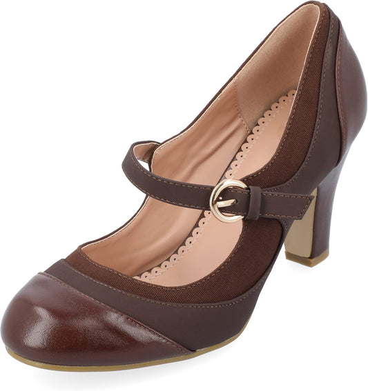 Womens Siri round Toe Block Heel Mary Jane Pumps - Size: 6 - Brown