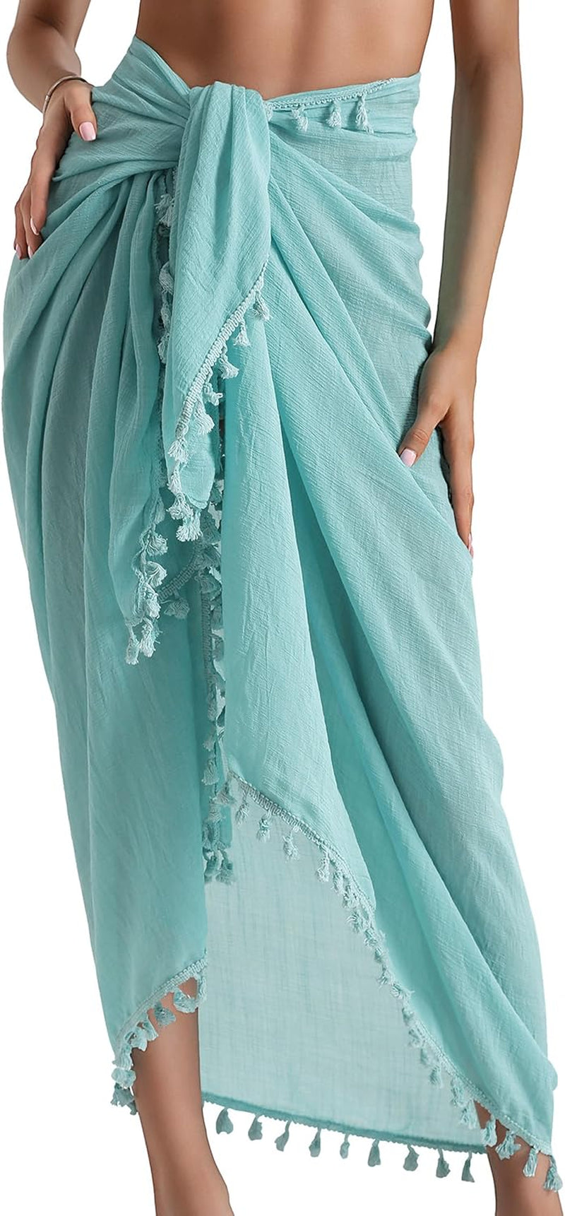 Beach Sarong Pareo Womens Semi-Sheer Swimwear Cover Ups Short Skirt with Tassels