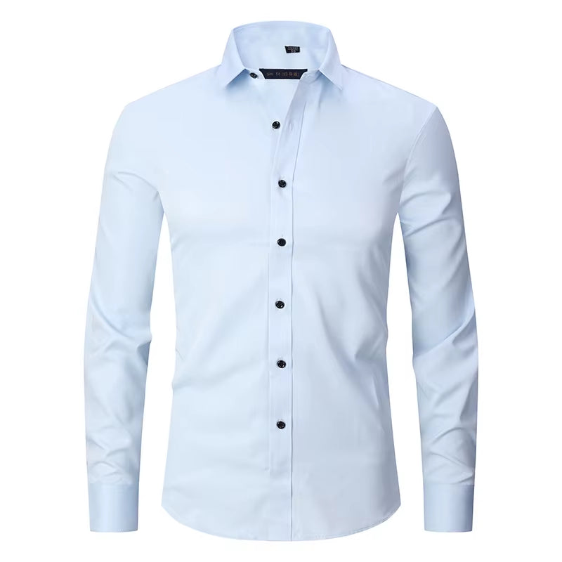 Men'S Purple Bamboo Fiber Dress Shirts Brand Long Sleeve Shirt Solid Slim Fit Casual Formal Non Iron Work Shirt Camisa Masculina