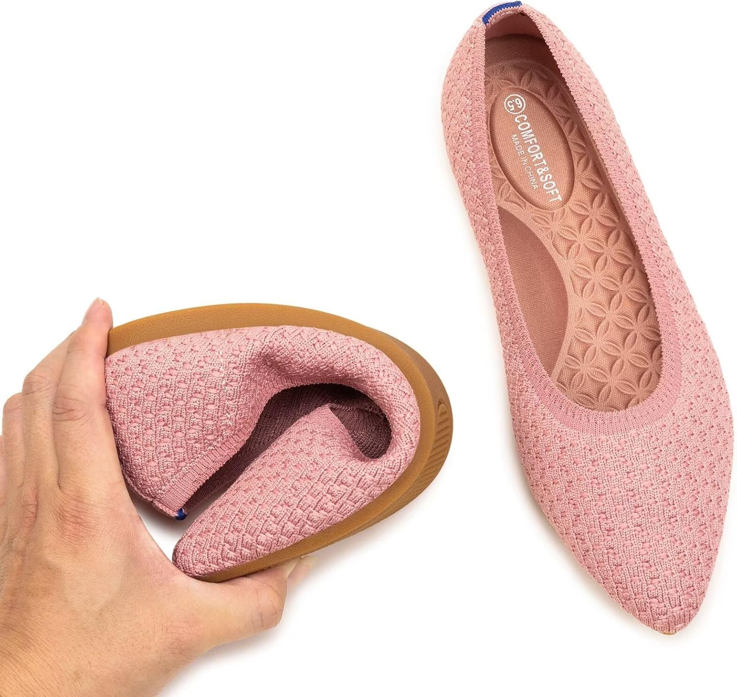 Womens Pointed Toe Flats Knit Dress Shoes Comfort Women Shoes Slip on Shoes for Woman Classic Softable Shoes Low Wedge