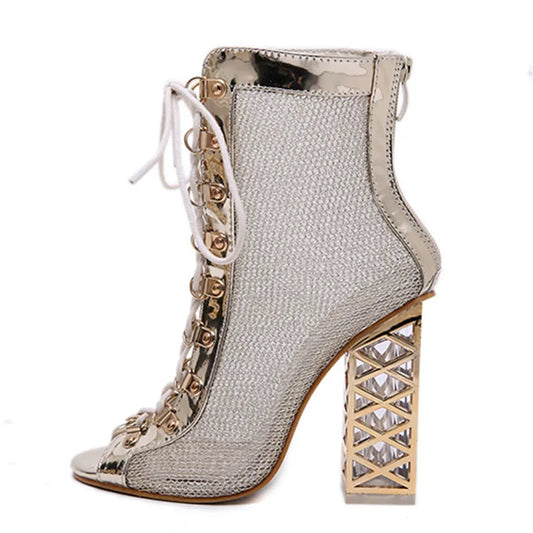 2021 New Summer Sandal Sexy Golden Bling Gladiator Sandals Women Pumps Shoes Lace-Up High Heels Sandals Boots Gold 43