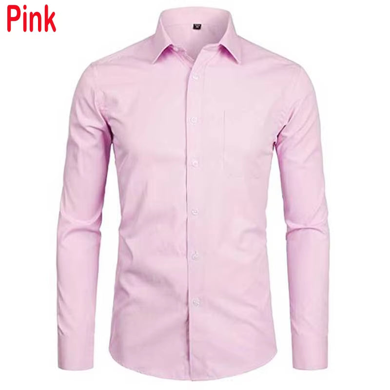 Men'S Top Quality Dress Shirts 2023 Fashion New Slim Fit Long Sleeve Shirt Men Black White Formal Button up Shirt Chemise Homme