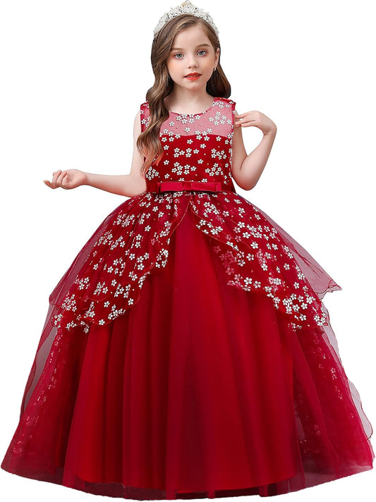 Flower Girl Dresses for Wedding Pageant Princess Dresses for Girls 1/4 Sleeves Ball Gown for Girls Party Dresses