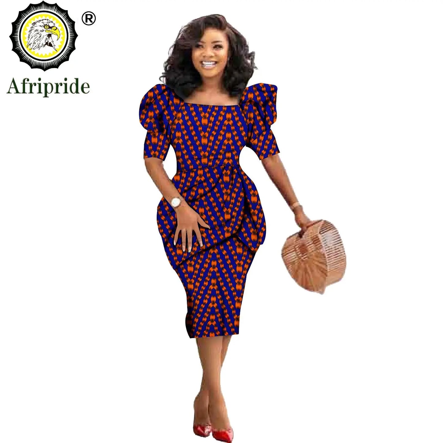 African Ankara Dresses for Women Dashiki Dress Bodycon Dress Print Wax Batik Short Sleeve Party Midi Dress for Lady S2025060