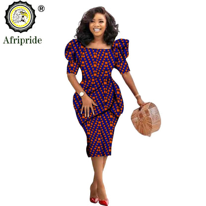 African Ankara Dresses for Women Dashiki Dress Bodycon Dress Print Wax Batik Short Sleeve Party Midi Dress for Lady S2025060