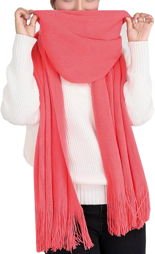 Women'S Warm Long Scarves Winter Scarfs Pure Color Scarf Tassel