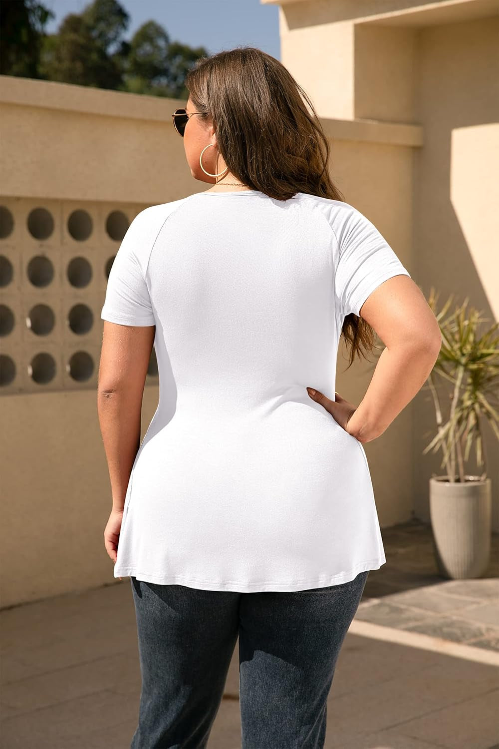 Women'S plus Size Dressy Tops Wrap Shirt Short Sleeve Tunic Top V Neck Low Cut Cute Blouse
