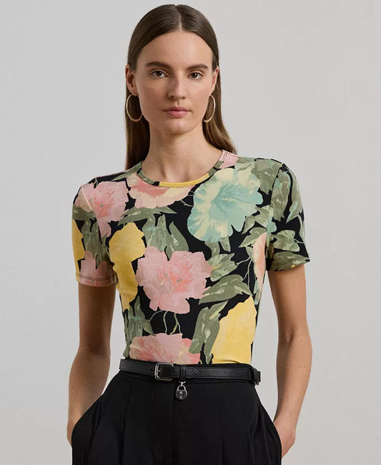 Women'S Floral Stretch Cotton Crewneck Tee, Regular & Petite