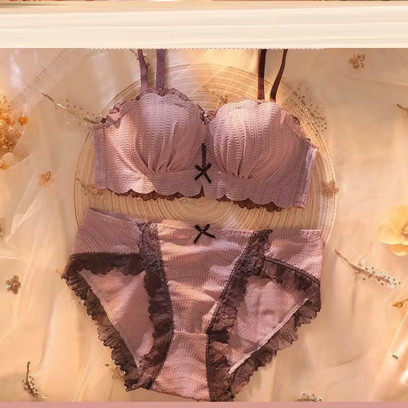 Seamless Bra Set for Women Underwear Wire Free Mesh Lace Bralette Push up Bra and Panty Set Comfortable Intimates Sexy Lingerie