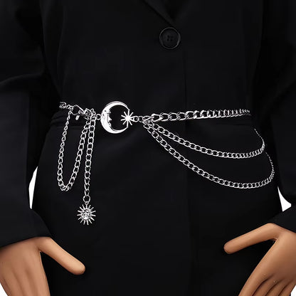 1Pc Women Waist Chain Belt for Dress Skirt Belts with Moon Star Waistbands Gold Silver Ladies Clothing Accessories