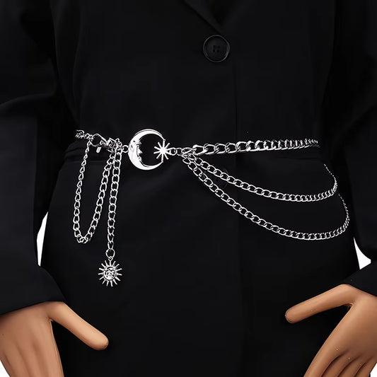 1Pc Women Waist Chain Belt for Dress Skirt Belts with Moon Star Waistbands Gold Silver Ladies Clothing Accessories