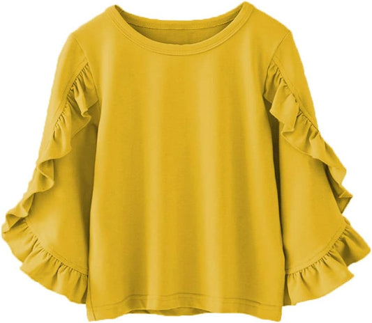 Little Girls Ruffle Bat T Shirt Autumn Princess Girl Blouses Spring Tops