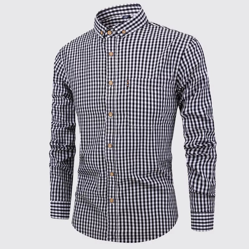 American Size 100% Cotton Men'S Long Sleeve Shirt Plaid Non-Ironing Casual High Quality Breathable plus Size Slim Fit