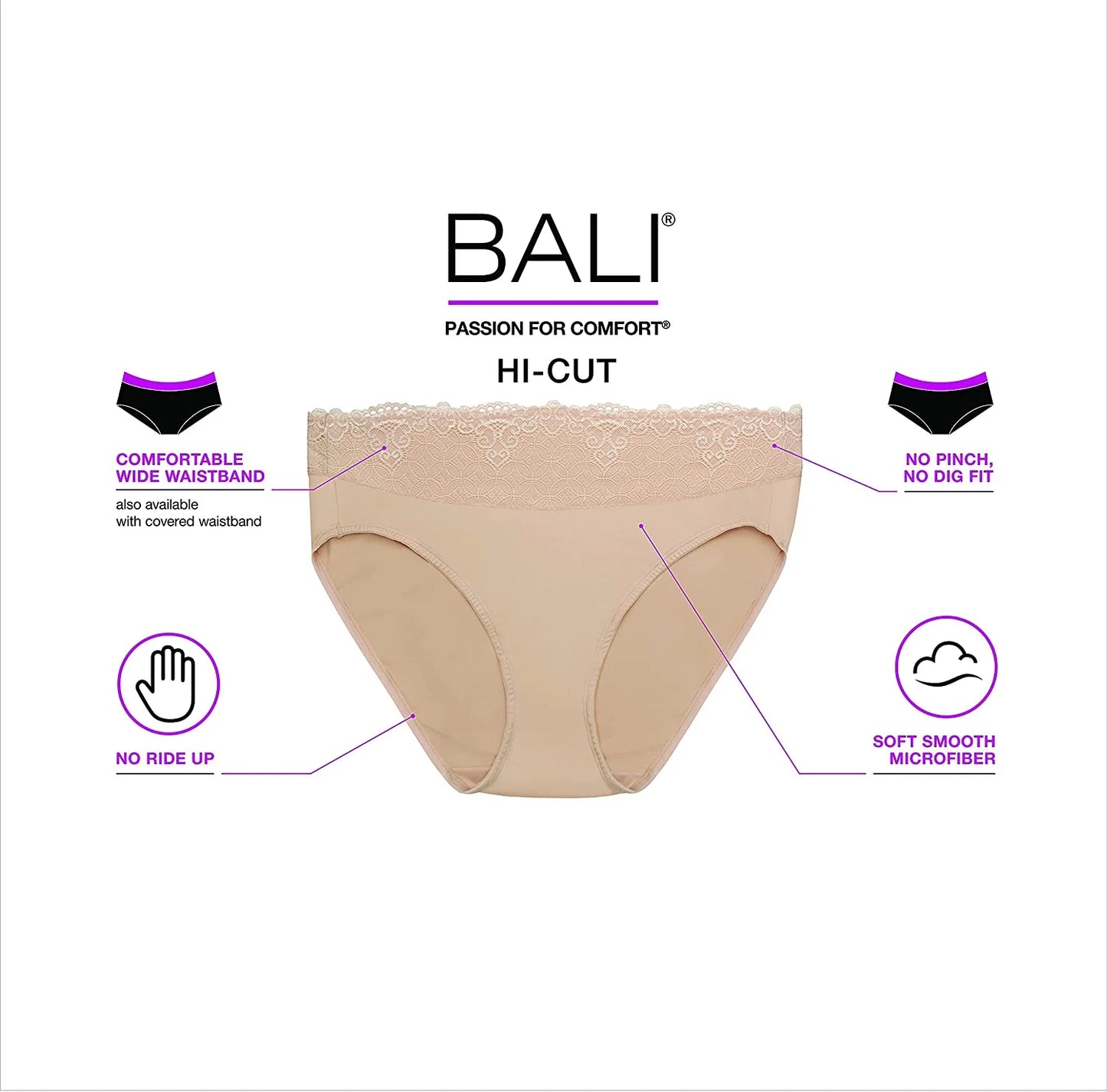 Women'S  Passion for Comfort Lace & Tailored Hi Cut Panty