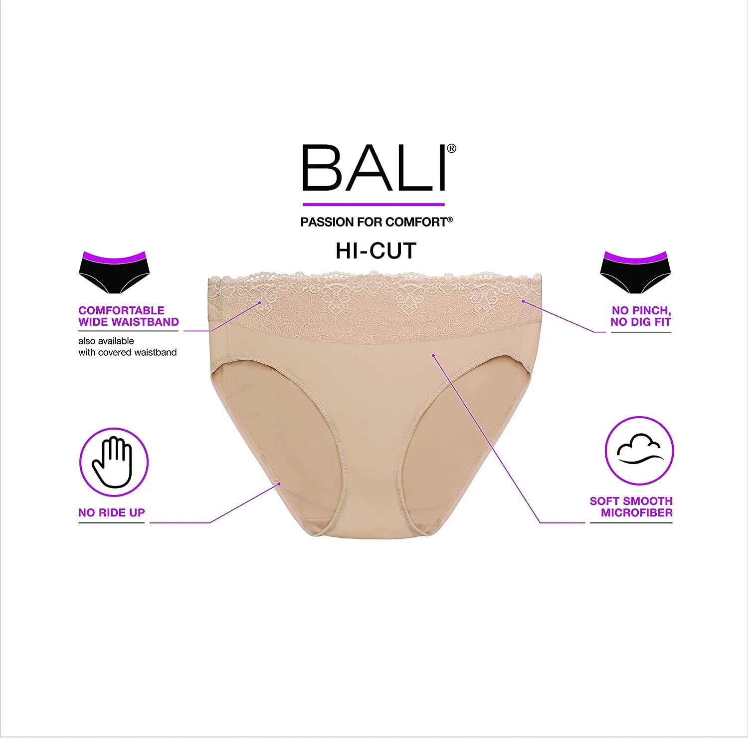 Women'S  Passion for Comfort Lace & Tailored Hi Cut Panty