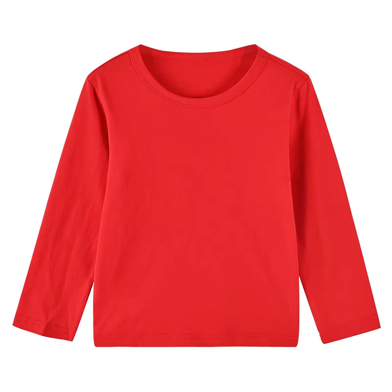 2025 Spring Autumn Children Long Sleeves T-Shirt Kids Solid Color Undershirts Sweat Sweaters Baby Boys Girls round Neck Top