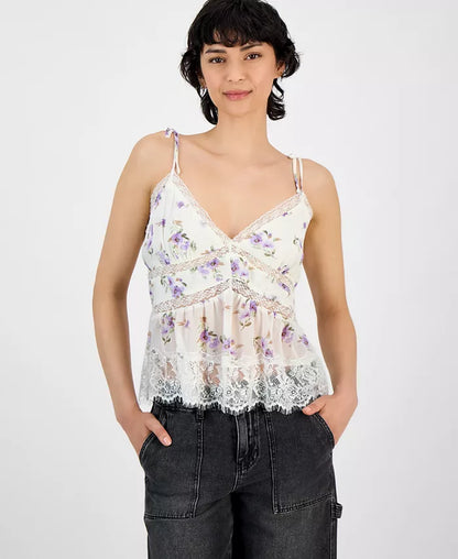 Women'S Lace-Trim Floral Print Sleeveless Top, Exclusively at Macy'S