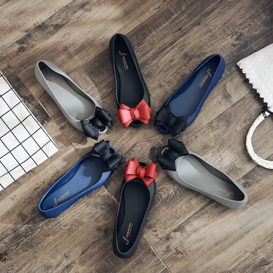 Big Bow-Knot Jelly Shoes Woman Sexy Peep Toe Summer Flat Shoes New Designer Waterproof Jelly Flats Bow Beach Shoes for Woman