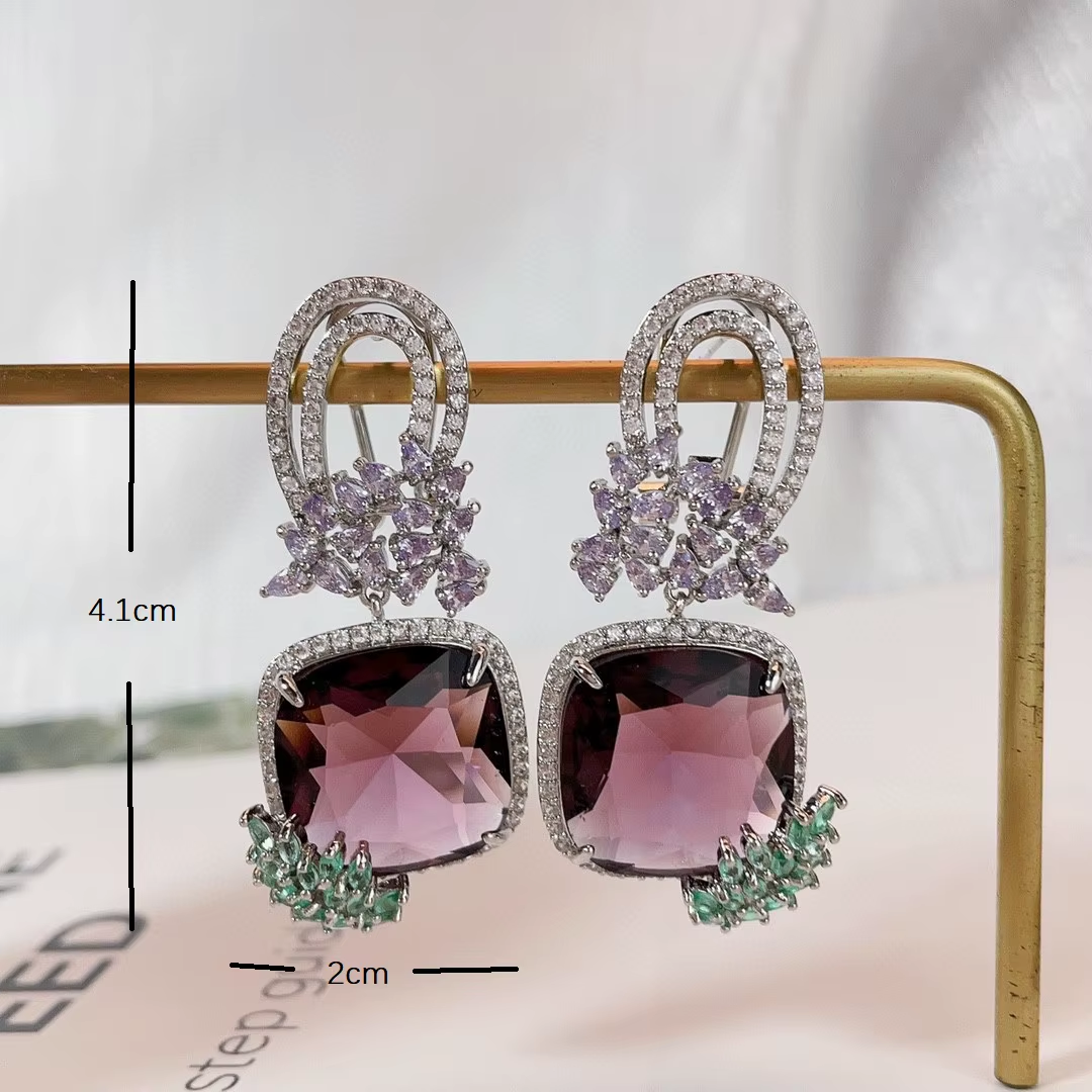 Elegant Flower Shaped Zircon Dangle Earrings for Ladies