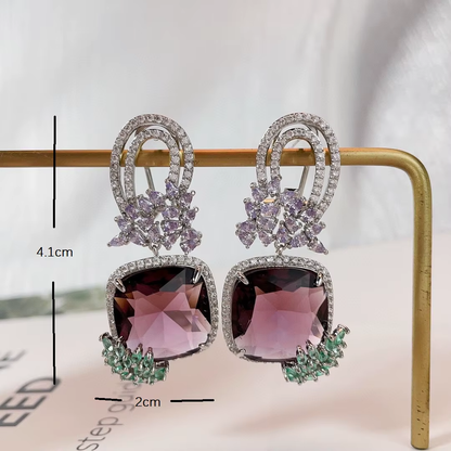 Elegant Flower Shaped Zircon Dangle Earrings for Ladies