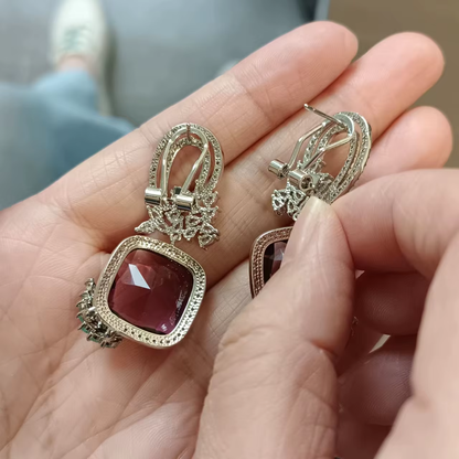 Elegant Flower Shaped Zircon Dangle Earrings for Ladies