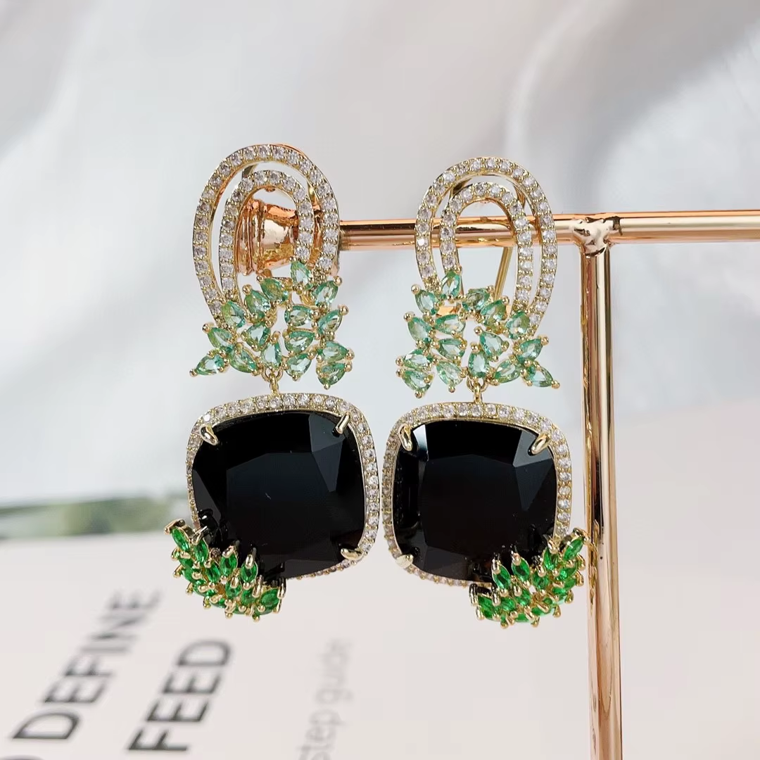 Elegant Flower Shaped Zircon Dangle Earrings for Ladies