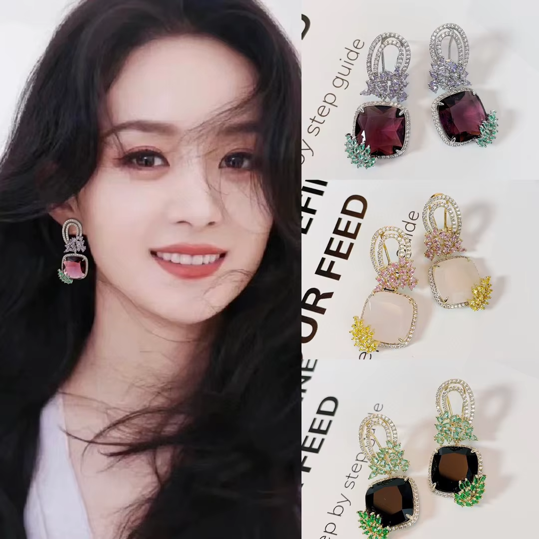 Elegant Flower Shaped Zircon Dangle Earrings for Ladies