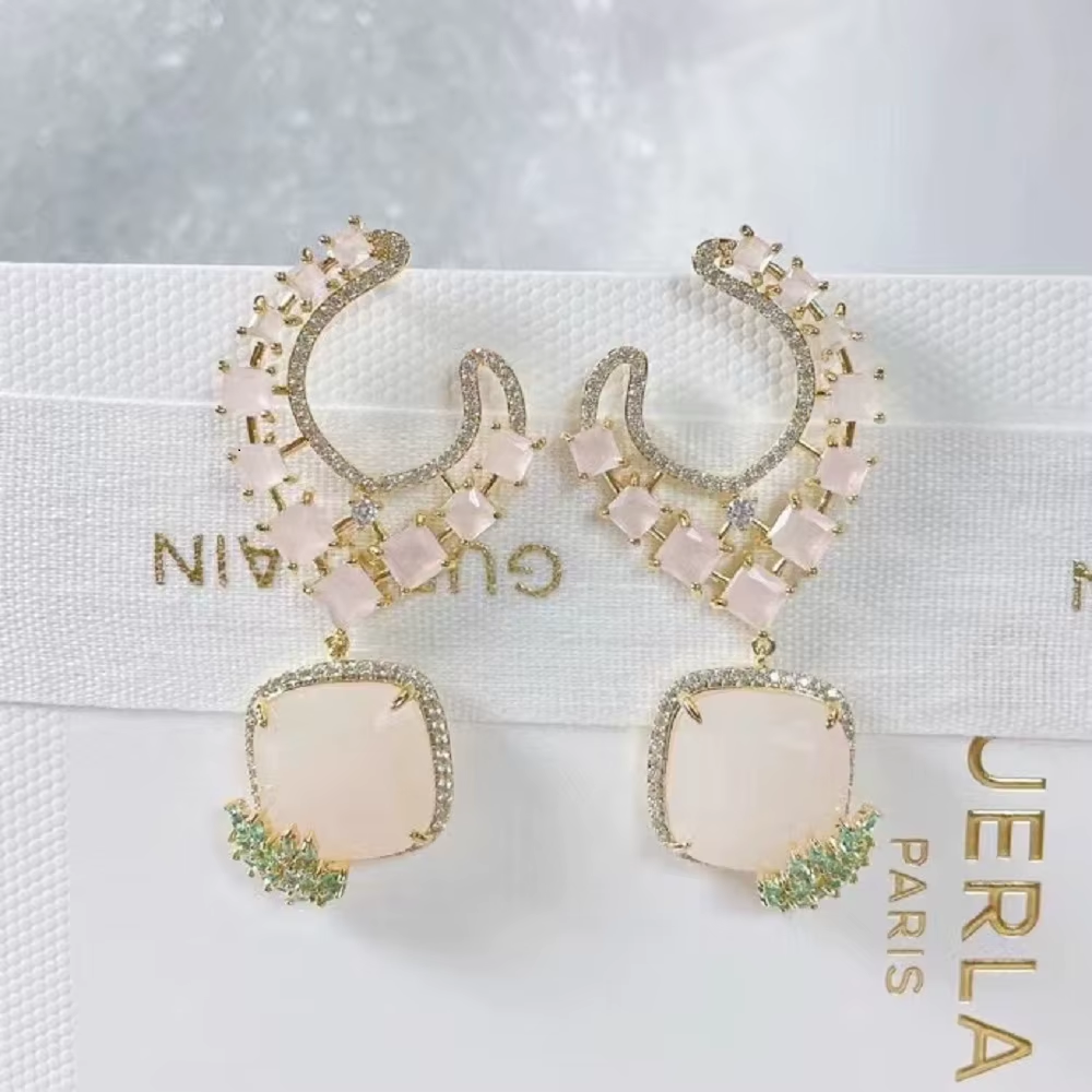 Elegant Flower Shaped Zircon Dangle Earrings for Ladies