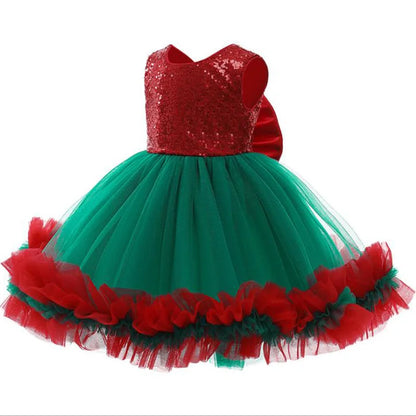 New Years Baby Girls' Christmas Dress Elegant Sequins Big Bow Princess Party Wedding Dresses Lace Tutu Children Kids Clothing